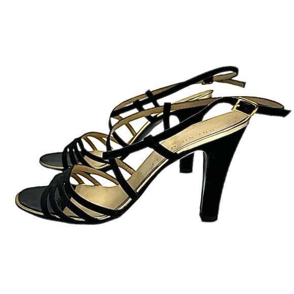 Bruno Magli Women’s Black Satin Open Toe Ankle Strap Heels Size 8M Italy - Picture 8 of 11